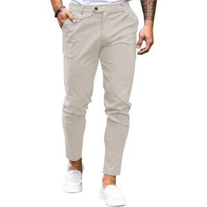 🆕Men Cream Slim Fit Front Stretch Skinny Tapered Dress Pant Comfort Casual Pant